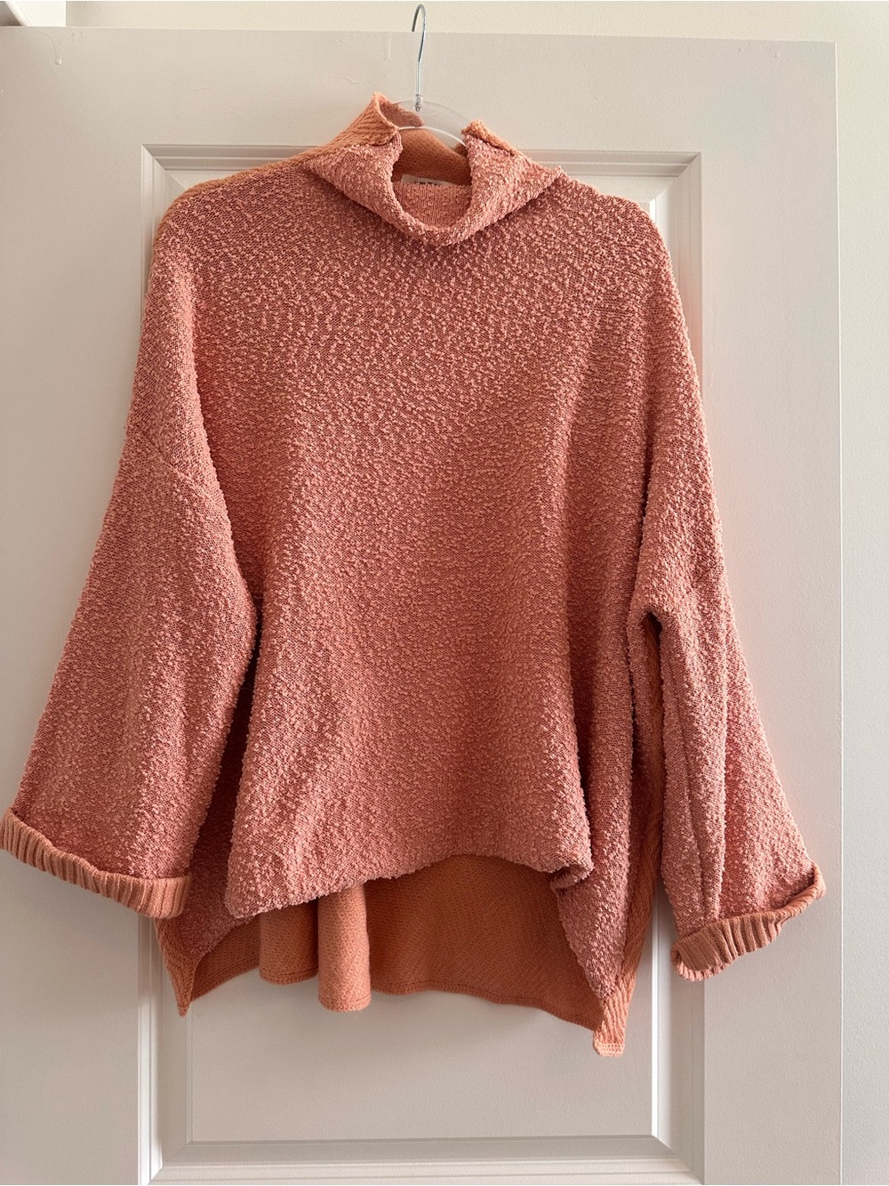 Umgee Peach/Orange Textured Sweater Tunic Cowl Neck Oversized